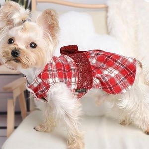 Yikeyo Christmas Red Plaid Dog Dress for Small Medium Dogs Girl.NWT